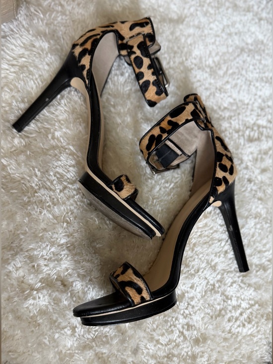 Calvin Klein Shoes - Calvin Klein Leopard Print Ankle-Strap Stiletto Heels - Black & Tan
